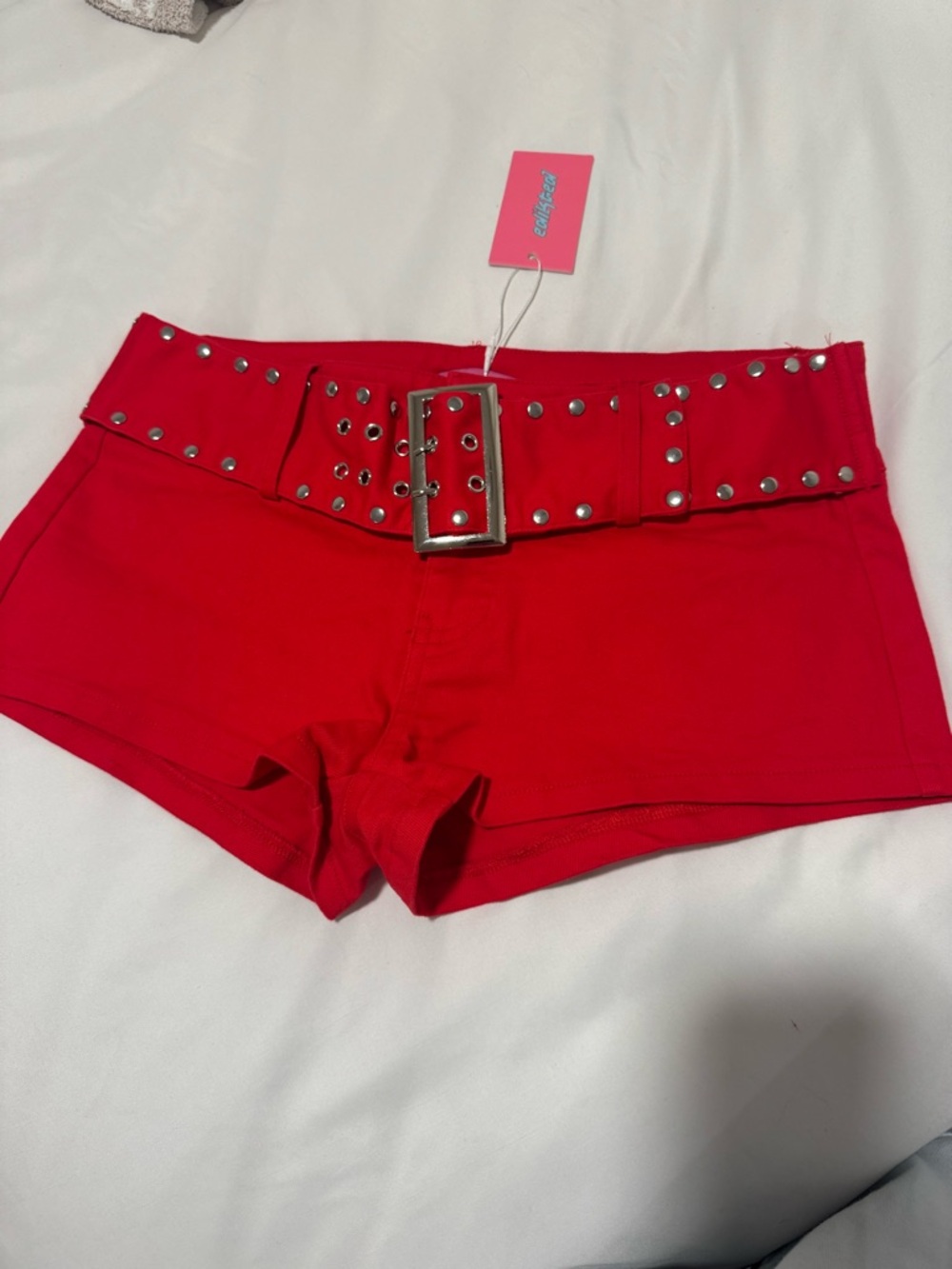 Edikted Red Studded Belted Women's Shorts